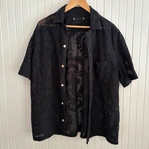 All Saints Crochet Black Cerrito Short Sleeve Shirt